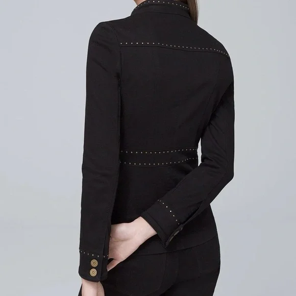 White House Black Market Studded Denim Blazer, Size 6 - Picture 5 of 8